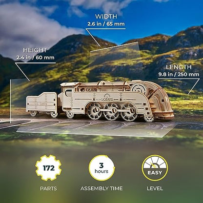 UGEARS Mini Locomotive 3D Wooden Puzzles for Adults - Wood Models for Adults to Build - Easy DIY Crafts for Adult Wooden Train Model Kit - Rubber Band-Powered Mechanical Puzzles - color: Mini Locomotive