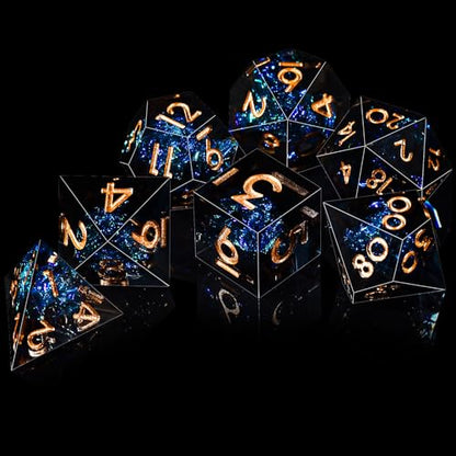 AUSTOR 7-Die DND Dice Set Handmade Sharp Edge Polyhedral Dice for Dungeons and Dragons RPG MTG Table Games（Dark Star） - color: Dark Star