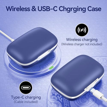 Active Noise Cancelling Ear Buds Wireless Earbuds 80H Playtime Bluetooth Headphones with LED Display Case, Hi-Res Audio Clear Calls Earphones with Over Ear Hooks for Running Gym Workout Travel Blue - color: Blue