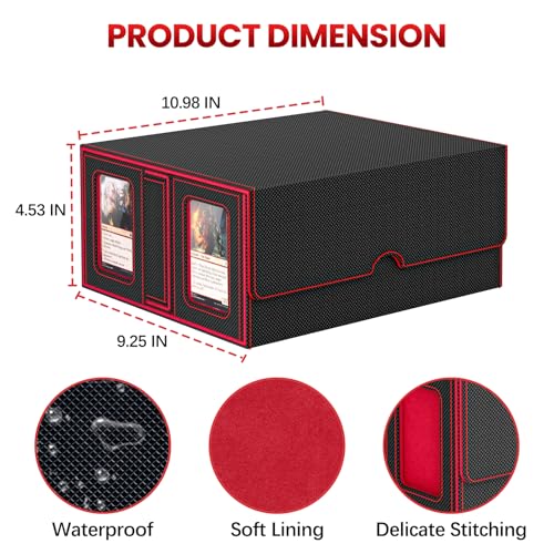 Gomyrod Card Deck Box with 4 Commander Display & Dice Tray (Black & Red) | 7 In 1 MTG Commander Deck Box, Fits 240+ Toploader Cards, Removable Deck Case, Compatible for Magic/TCG/Sports/Baseball Cards - color: Black & Red