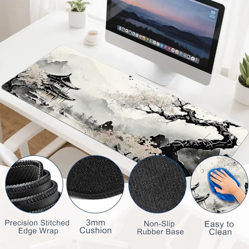Gaming Mouse Pad, Desk Mat for Keyboard and Mouse, Large Mouse Pad for Desk, Computer Mousepad - color: Japanese Ink Painting 3