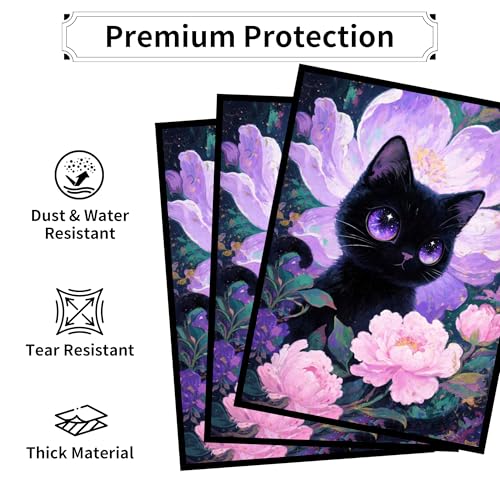MTG Card Sleeves, Ultra Clear Front & Matte Finish Back, 100 Count Standard Size Matte Art Sleeve for Magic The Gathering - color: Cat and Flowers