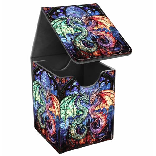 Card Deck Box, Card Storage Box Fits 100+ Single Sleeved Cards, Large Capacity PU Leather Card Storage Box with Strong Magnet for Magic Commander TCG/CCG, Castles And Dragons - color: Castles And Dragons