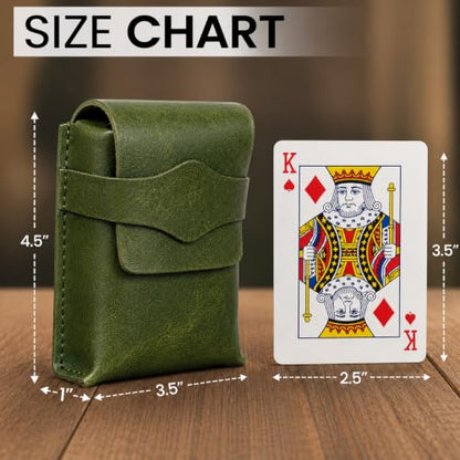 Leather Playing Card Case – Full Grain Leather Deck Holder for Poker Cards, Travel Card Deck Box Organizer with Strap Closure for Poker, Bridge, Magicians & Game Night - color: Green