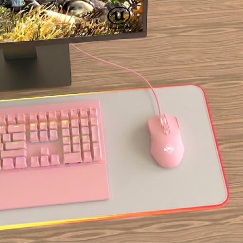 Lomiluskr AJ52 RGB Wired Gaming Mouse, 7 Programmable Buttons, Computer Mice with RGB Lighting, 200-4800 DPI Adjustable, for PC/Laptop (Pink) - color: Pink
