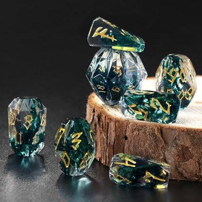 FONVGOGO Polyhedral Dice Set DND, Unique Resin DND Dice for Dungeons and Dragons with Box 7 Piece Role Playing RPG D and D Dice（Black and Gold） - color: S Black and Gold