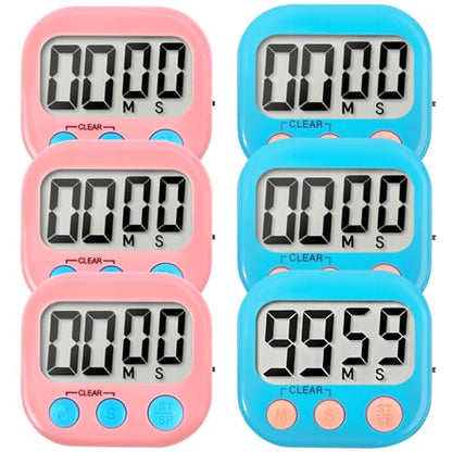 6 Pack Digital Kitchen Timer Small Classroom Timers for Kids Teachers (Blue&Pink) - color: Blue&pink