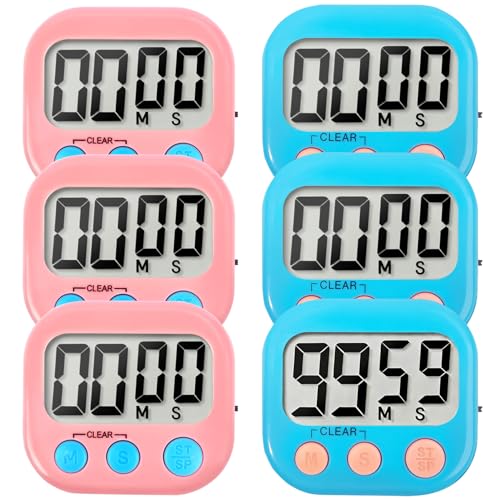 6 Pack Digital Kitchen Timer Small Classroom Timers for Kids Teachers (Blue&Pink) - color: Blue&pink
