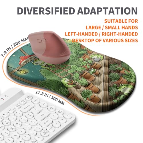 Ergonomic Joint Wrist Support Mouse Pad with Memory Foam Cushion Massage Bump, Carpal Tunnel Pain Relief Mousepad Slope Design for Wrist Rest, 11.8x7.9 in, Cute Frog - color: Cute Frog