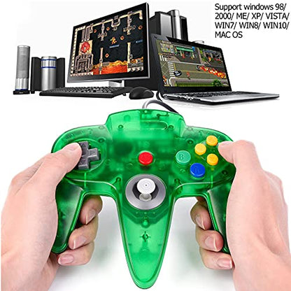 2 Pack Classic N64 Controller, miadore N64 Wired USB PC Game pad Joystick, N64 Bit USB Wired Game Stick Joy pad Controller for Windows PC MAC Linux Raspberry Pi 3 Sega Genesis (Clear Green/Black) - color: Clear Green/Black