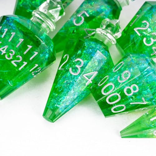 7PCS Potion DND Dice Set,Transparent Sharp Edge Die Set D&D RPG Polyhedral Dice,for Dungeons and Dragons TTRPG Games Roleplaying Games.(Green Galaxy) - color: Green Galaxy