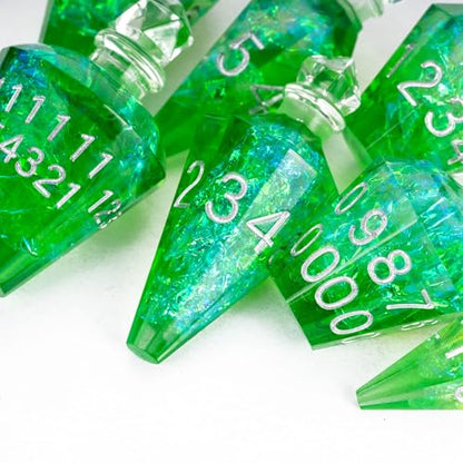 7PCS Potion DND Dice Set,Transparent Sharp Edge Die Set D&D RPG Polyhedral Dice,for Dungeons and Dragons TTRPG Games Roleplaying Games.(Green Galaxy) - color: Green Galaxy