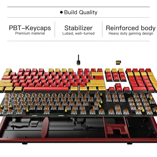 Hexgears X5 Wireless Mechanical Keyboard, Dual-Mode 2.4G/USB-C Ergonomic Full Size 108 Keys Keyboard, Kailh Box 3.0 Linear Switch, N-Key Rollover, Backlit Gaming Keyboards with Wrist Rest (Hero) - color: Hero-X5, size: Linear