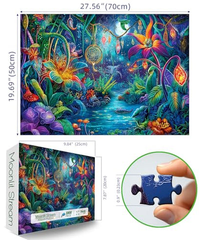 Fantasy Garden 1000 Piece Puzzle for Adults Beautiful Enchanted Forest Night Scene Colorful Jigsaw Puzzles with Letters on Back Hard Impossible Difficult Challenging Family Puzzle(27.5"X19.6") - color: Fantasy Garden