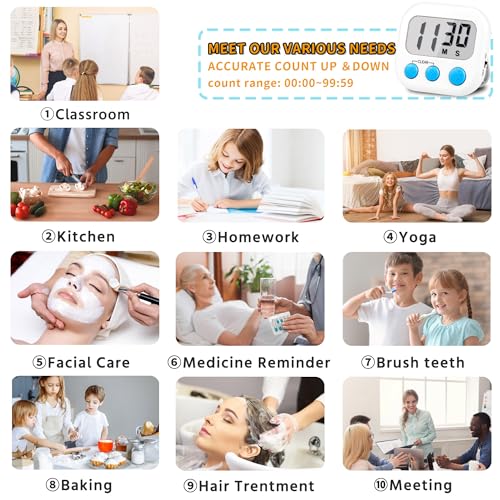 Timer for Kids Teachers Supplies Digital Kitchen Timers for Cooking Large Magnetic Classroom Timer 2Pack-White Blue - color: Blue White