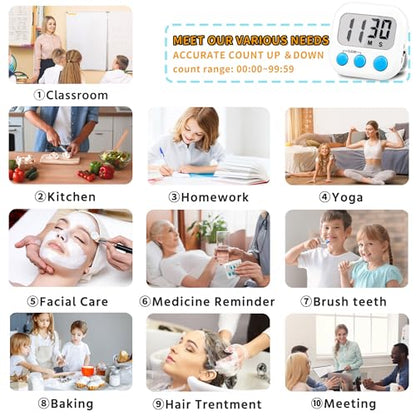 Timer for Kids Teachers Supplies Digital Kitchen Timers for Cooking Large Magnetic Classroom Timer 2Pack-White Blue - color: Blue White