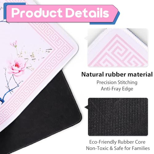 Mahjong Mat & Mah Jongg Mat for Table - Waterproof & Silent, 3mm Thick Non-Slip Game Pad with Unique Designs, Carry Bag & Gift Tube - Premium Mahjongg Accessories（31.5" x 31.5",Pink - color: Pink