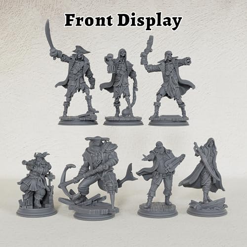 AUSPDICE 28mm DND Minis Fantasy Tabletop RPG Miniatures, Pirate Crew AS800 | 7 Pirate Figures for Dungeon Masters: Skeleton Crew, Shark Warrior, Lookout, Musician and Hooded Rogue for Wargame Adventures