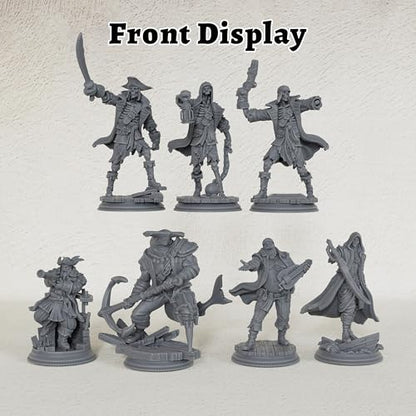 AUSPDICE 28mm DND Minis Fantasy Tabletop RPG Miniatures, Pirate Crew AS800 | 7 Pirate Figures for Dungeon Masters: Skeleton Crew, Shark Warrior, Lookout, Musician and Hooded Rogue for Wargame Adventures