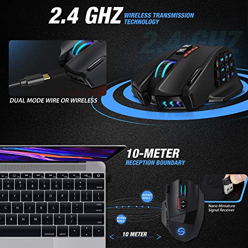 UtechSmart Venus Gaming Mouse RGB Wired, 16400 DPI High Precision Laser Programmable MMO Computer Gaming Mice - color: Classic black