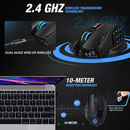 UtechSmart Venus Gaming Mouse RGB Wired, 16400 DPI High Precision Laser Programmable MMO Computer Gaming Mice - color: Classic black