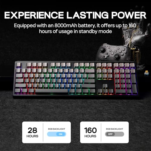 EPOMAKER TH108 Full Size Mechanical Keyboard, Wireless Gaming Keyboard with 8000mAh Battery, Creamy Gasket, 108 Keys, Hot Swap, Custom Driver, RGB Backlight (Black, Creamy Jade) - color: Black, size: Creamy Jade