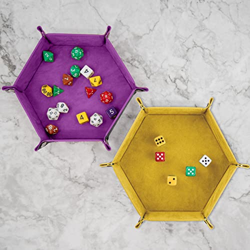 SIQUK 2 Pieces Dice Tray PU Leather Dice Folding Hexagon Tray Dice Holder for Dice Games Like RPG, DND and Other Table Games (Yellow, Violet) - color: Yellow, Violet