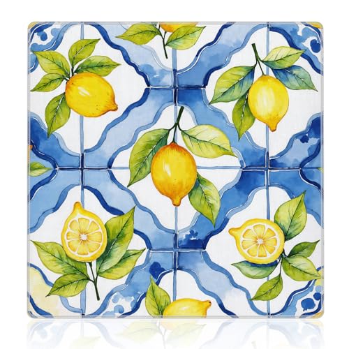 Blue and Yellow Lemon Mahjong Mat 31.5"x31.5", Mediterranean Italian Lemon Non-Slip Noise Reduction Gaming Mat for American Mahjong Poker Card Board Games Dominoes - color: Blue and Yellow Lemon