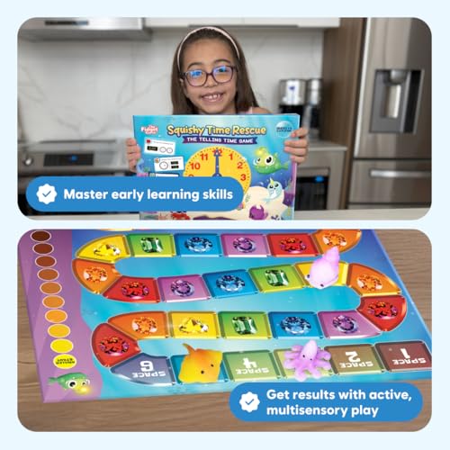 The Fidget Game Squishy Time Rescue - Telling Time Game for Kids Ages 6-11 | Grades 1-5 Multisensory Hands-On Learning Board Game with Manipulatives, Classroom Must Have