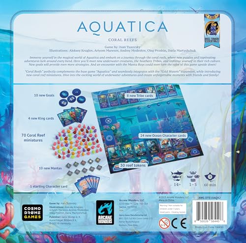 Arcane Wonders Aquatica Coral Reef Expansion Board Card Game - New Underwater Creatures Encounters - 1 to 5 Players Ages 14+ 60 Minutes - Enhance Your Aquatica Experience | New Underwater Creatures Encounters, 1 to 4 Players Ages 12+ 60 Minutes, Enhance Y