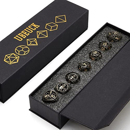 DND Dice,Hollow D&D Metal Dice,Unique Round Ball Design Octopus Dice with Gift Box for Dungeons & Dragon Gaming,7 PCs Steampunk Polyhedral D and D Dic(Ball Octopus Black Gold) - color: Ball Octopus Black Gold
