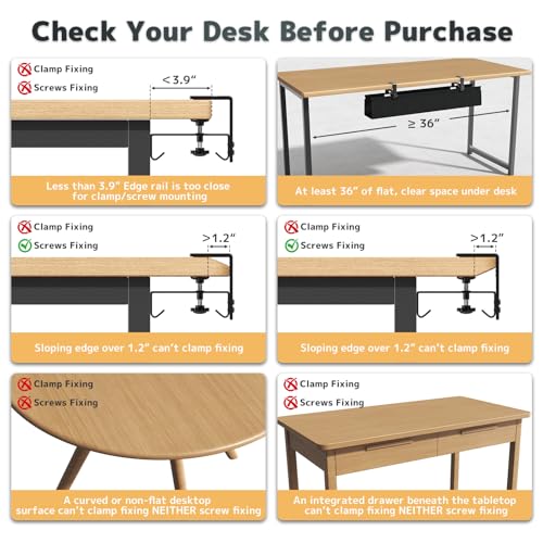 No Drill Under Desk Cable Management Tray - 36" Clamp/Screw Desk Cord Management, Premium Fabric Cable Racyway for Office & Home