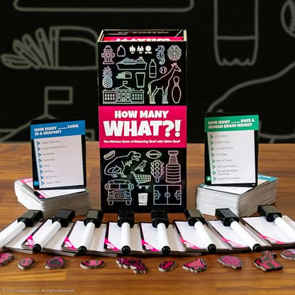 How Many What?! Board Game, Hilarious Party Game of Absurd Comparisons, Guess Sizes in The Most Ridiculous Ways, Fun for Families, Friends & Game Nights, 3-8 Players, Ages 10+, 20 Min Playtime
