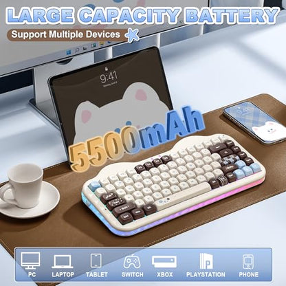 YUNZII C75 Wireless Mechanical Keyboard,75% Layout, Hot-Swappable NKRO,BT5.0/2.4G/USB-C Mode,Dye-Sub PBT MOA Keycaps,RGB Gasket Mount,Cute Cake Design for Mac/Win/Gaming (Choco, Candy Switch) - color: Choco, size: Candy Switch