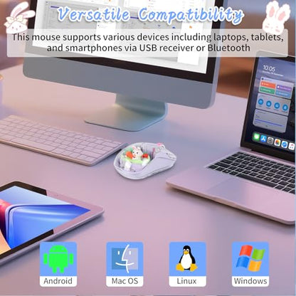 elec Space Cute Wireless USB C Mouse - Bluetooth Triple Mode Rechargeable Cartoon Mouse for Laptops, iPads & MacBook Air/Pro - Silent Operation, Portable Design, Unique Magnetic Character (Purple) - color: Purple