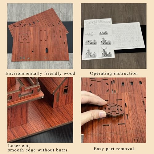 3D Puzzles for Adults, Log Cabin DIY Wooden House Model Kits for Adults to Build, Country Cottage Building Model, 3D Jigsaw Brain Teaser Puzzle, Dollhouse (Holland Windmill)