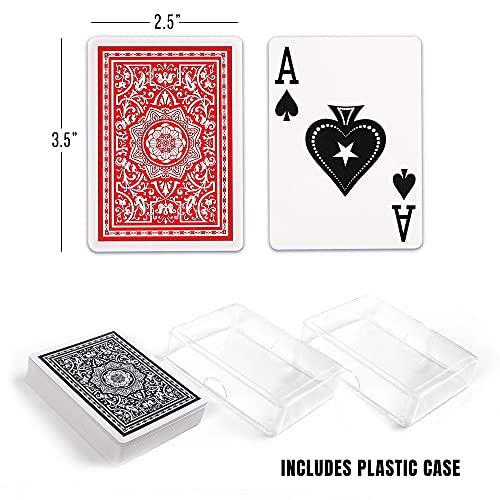LotFancy Waterproof Playing Cards, Large Print, 100% Plastic, 2 Decks of Cards with Plastic Cases, for Texas Hold'em, Pool Beach Water Card Games, Jumbo Index Poker Size - style: Red Black Back Jumbo Index