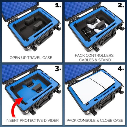 CASEMATIX Travel Case Compatible With PS5 Slim & PlayStation 5 Slim Digital Edition - Hard Shell Waterproof Case with Custom Foam for Console, Controllers, Stand, Cables and Game - style: New Ps5 (2023/Slim)