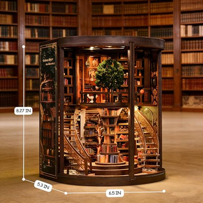 RHZN Book Nook Kit, 3D Wooden Puzzles for Adults, Miniature House Kit | Library - style: Library