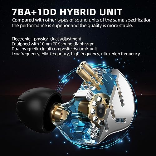 CCA KZ Zax in Ear Monitor Headphones 16 Units 7BA 1DD Hybrid Drivers HiFi IEM Earphones High Clarity Metal Gaming Earbuds with 2 Pin Detachable Cable - color: KZ ZAX Black, size: no mic