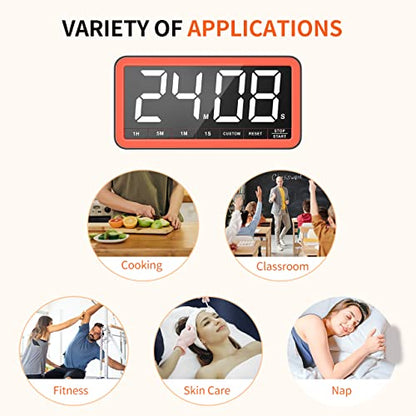 Large 7.8" Digital Timer, Magnetic LED Timer for Kitchen & Classroom | USB-C Rechargeable, Up to 99 Hours Count Up & Countdown Timer with 3 Brightness Levels, 4 Alert Modes and 3 Volume Levels - color: Black Red