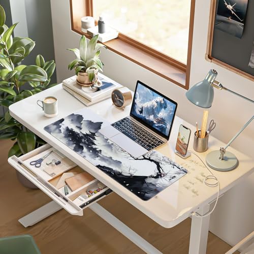 Large Mouse Pad Japanese Desk Mat, XL Anime Gaming Mouse Pad | Smooth Tracking, Non-slip Rubber Base, Durable Stitched Edges, Extended Mousepad for PC/Laptop/Office/Home - color: Ink Hill