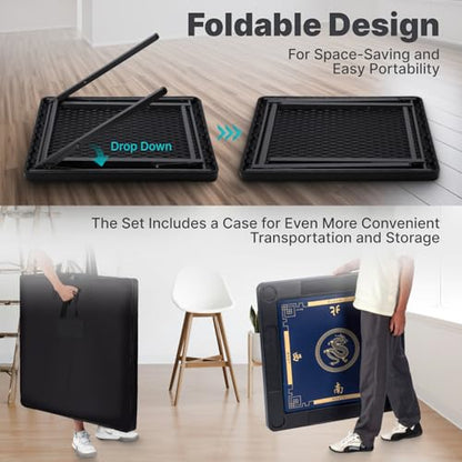 Queensell Folding Game Table with Double Sided Mat, Foldable Board Game Table for Mahjong, Domino, Poker, Puzzle, Card - 35 x 35 x 27 Inches with Storage Bag
