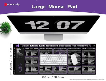 excovip Commands Shortcuts Mouse Pad for Visual Studio-80x30x0.2 cm Extended Large Cheat Sheet Mousepad PC Office Spreadsheet Keyboard Mouse Mat Non-Slip Stitched Edge 0472 - color: for Visual Studio