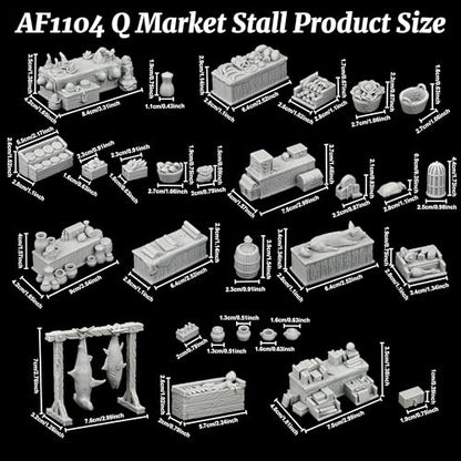 AUSPDICE Fantasy Bazaar Scatter Terrain, 25mm Unpainted Market Goods Set | TTRPG Market Goods with Food Crates, Fish Racks and Pottery for Village Maps, Role Playing Games and Game Masters, AF1104 Q - color: Af1104 Q Market Stall
