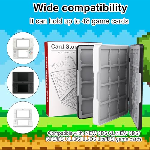 48-Slot Game Card Case Compatible with Switch NEW 3DS XL/NEW 3DS / DSi XL/DSi LL/DS Lite, Hard Shell with Silicone Lining & Magnetic Closure Game Cartridge Holder Storage Organizer Accessories