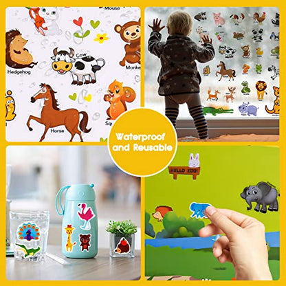 ASTARON Reusable Sticker Book for Toddlers, 88 Pcs Animal Stickers Road Trip Activities Car Airplane Activities Travel Toys for Kids, Kids Quiet Time Activities (3-6 Age) - style: Animals