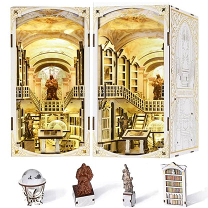 MiniCity Library of Gods Book Nook Kit, 3D Wooden Bookshelf Puzzle with LED | Build an abbey library in 6-8 hr; 261-piece kit includes LED, dust cover, glue/tools and guide for shelf display, ages 14+. - style: Library of Gods