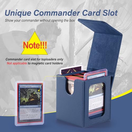 MTG Deck Box, Double Display Window MTG, Commander Deck Box Fits 120+ Single Sleeved Cards, PU Leather Magnetic Closure Card Box with 2 Dividers&2 Toploaders for TCG, CCG, Blue - color: Blue, size: 1 pack