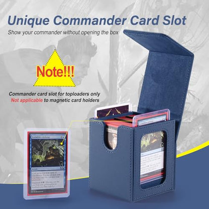 MTG Deck Box, Double Display Window MTG, Commander Deck Box Fits 120+ Single Sleeved Cards, PU Leather Magnetic Closure Card Box with 2 Dividers&2 Toploaders for TCG, CCG, Blue - color: Blue, size: 1 pack